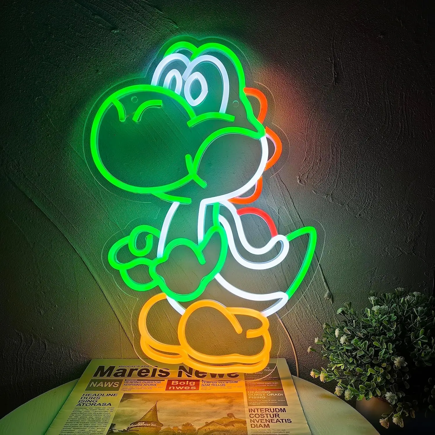 Anime Neon Sign Dinosaur Adjustable Light LED Wall Decor, Bedroom Game Room Decoration, Mario Decor for Kids Boys, Gift for Mario Fans