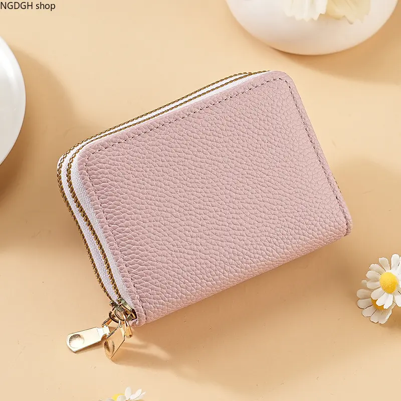 Mini Double Zipper Coin & Card Wallet, Women Textured Leather Credit Card Organizer with Multiple Slots, Slim Portable Small Purse, Practical Storage Accessory for Daily Life, Vacation and Weekend Trips
