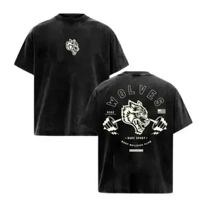 Darc Sport Wolves Bodybuilding Club Vintage Washed Oversized Tee |     California Gym Apparel |     Heavyweight Cotton |     Perfect for Weightlifting & Street Style