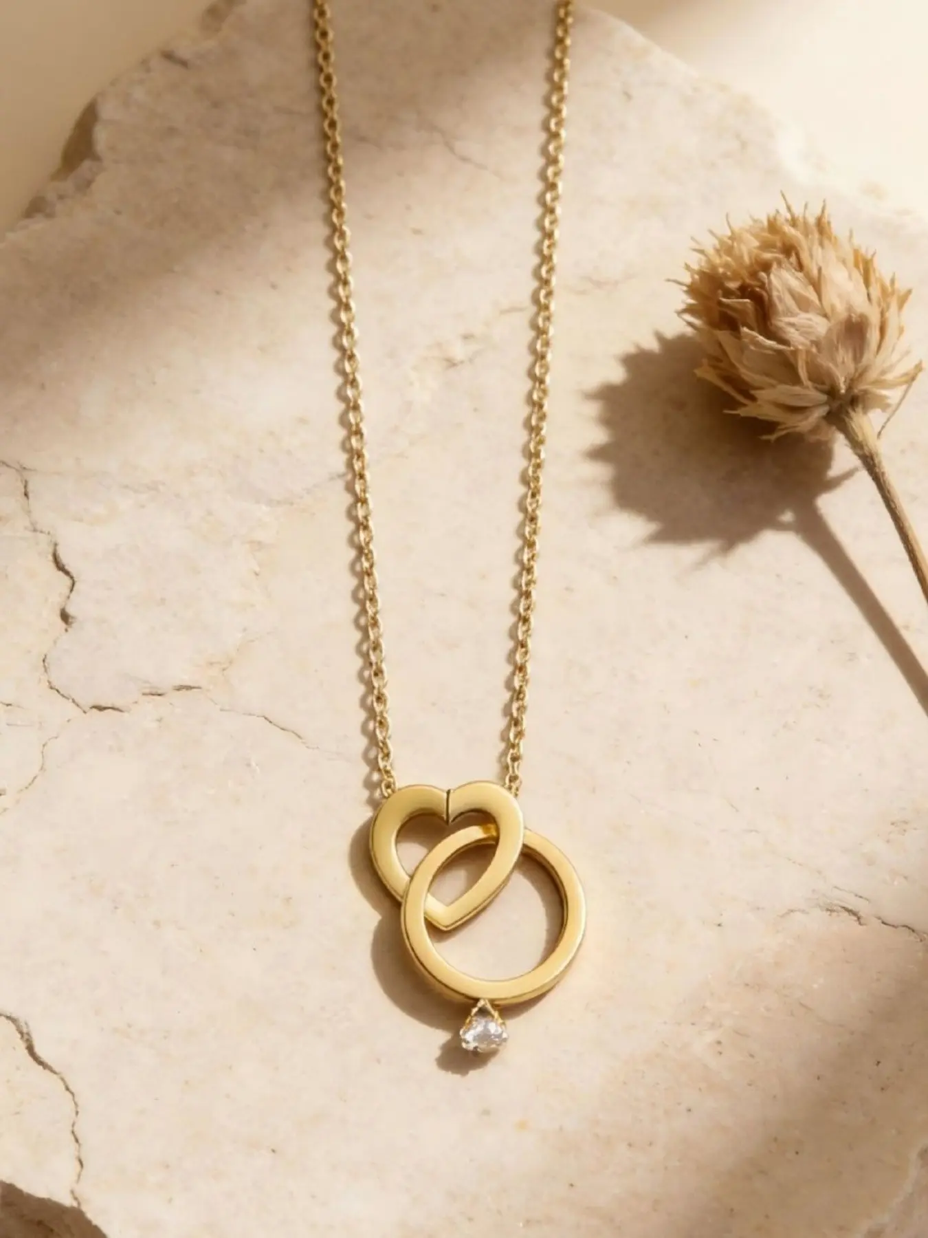 Elegant Titanium Steel Necklace, Interlocking Rings with Zircon Pendant, Adjustable Lobster Clasp Chain, All Seasons Jewelry