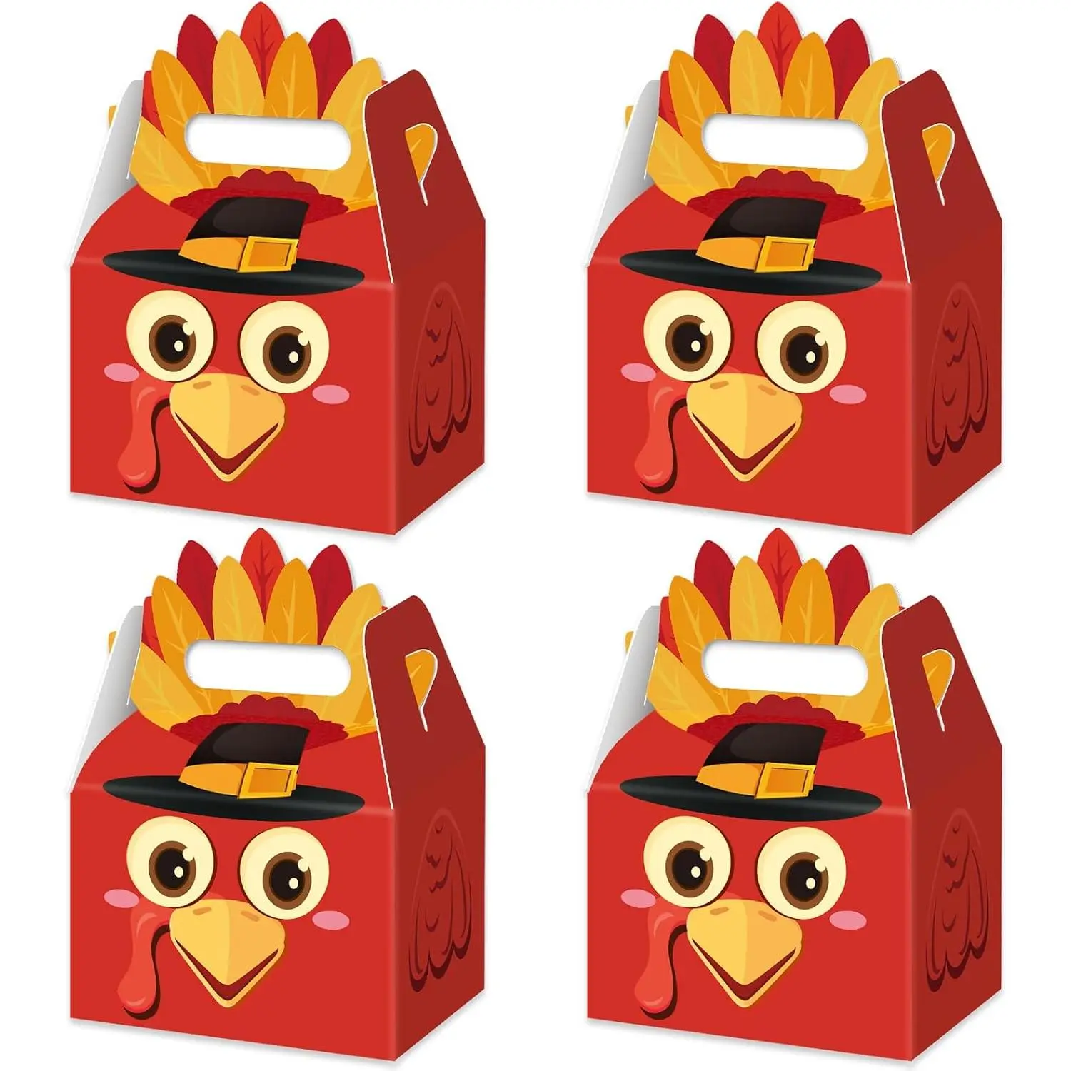 12 count Thanksgiving Turkey Paper Boxes Red Cartoon Design Cake Cookie Candy  Boxes Fall Harvest Party Supplies Table Decorations