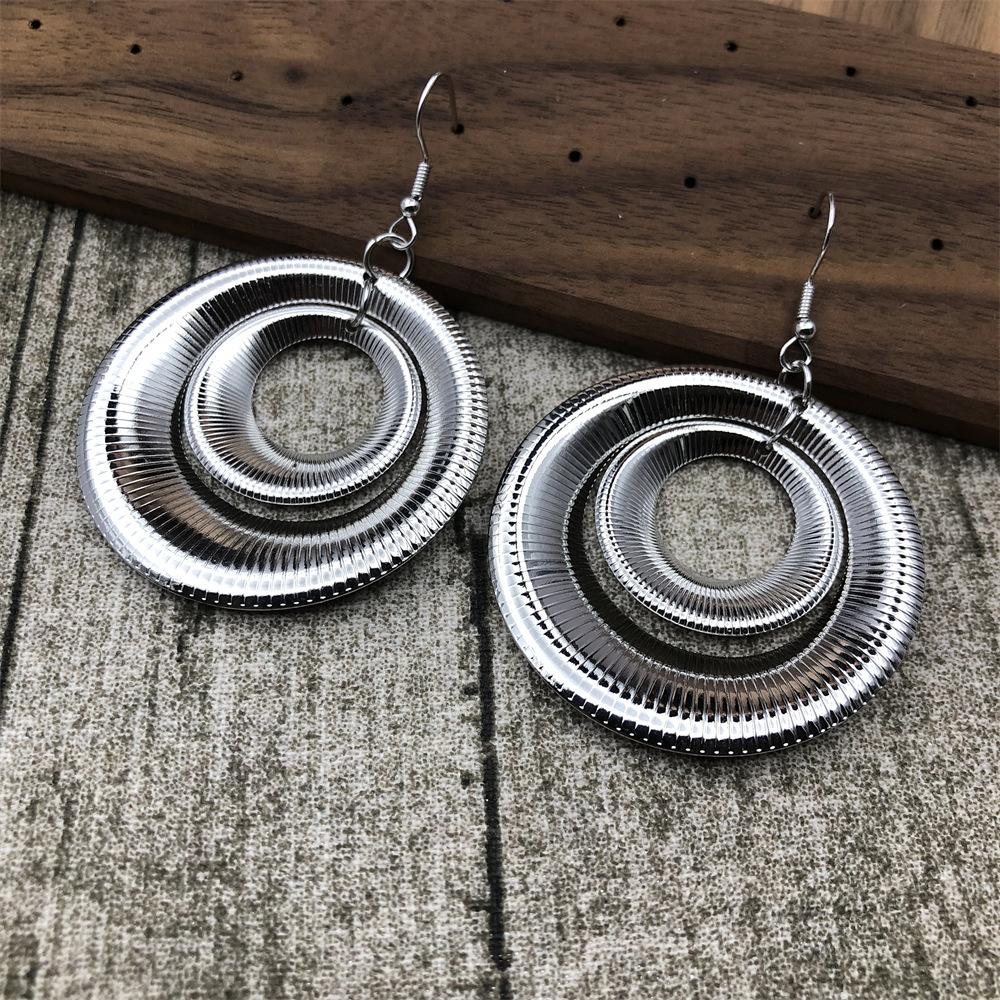 Layered Hollow Metal Hoops Geometric Double Circle Dangle Earrings | Bold Vintage Statement Design | Fashion Trendy Jewelry for Women | Lightweight & Eye-Catching Daily Wear | Perfect Valentine's Day Gift for Her