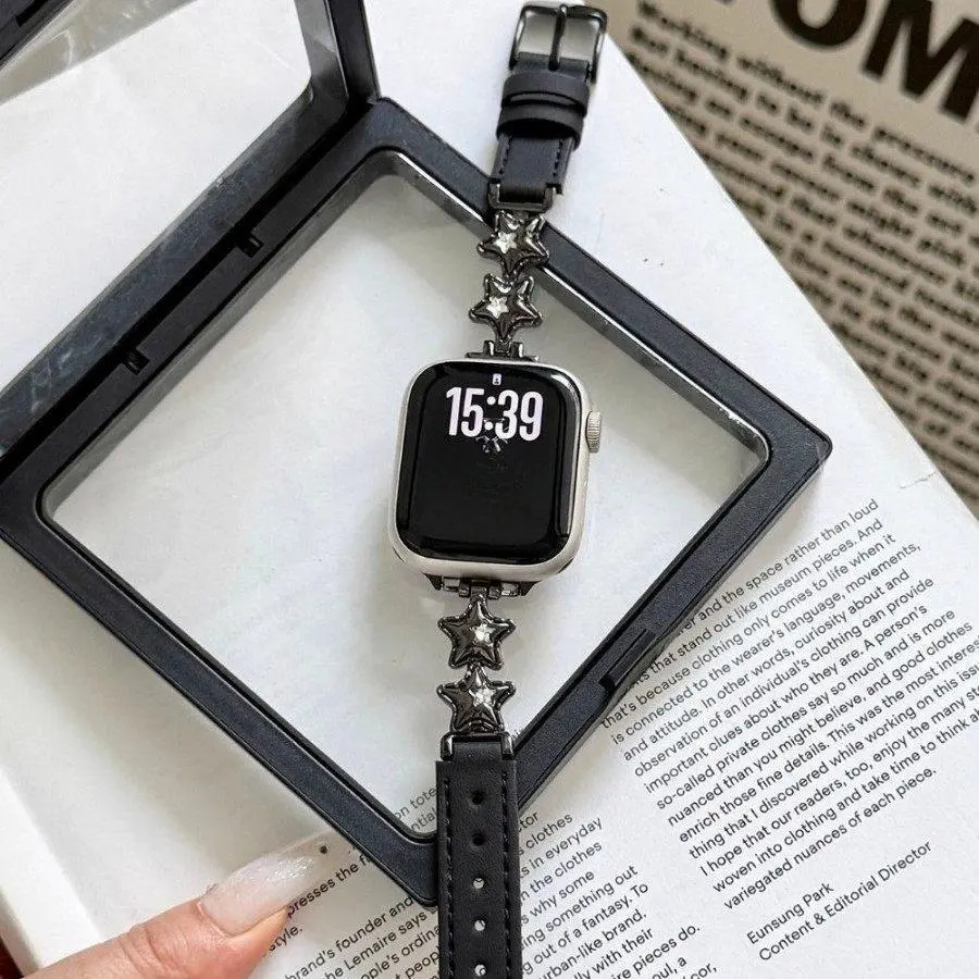 Star Patchwork Leather Watch Band, Delicate Star Decor Strap, Universal Multi Brand Design, Compatible with Apple Watch, Xiaomi, Huawei And Redmi for Daily Casual Matching, Only Watch Band Included tiktokshopbacktoschool
