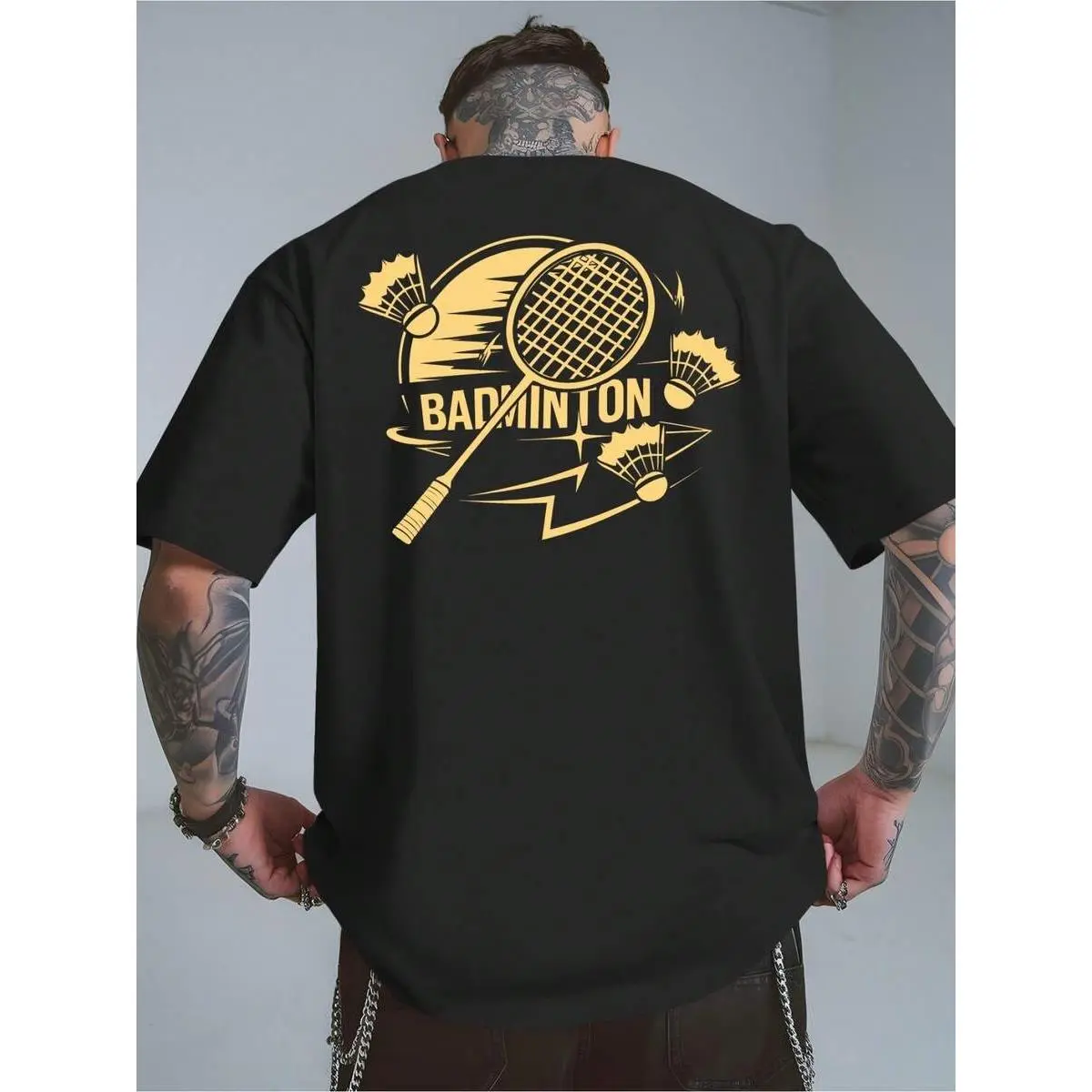 Badmin Ton Men's Summer Casual T-Shirt with Badminton Graphic Print, Breathable, Lightweight, Round Neck, Short Sleeve, Sports Beach T-Shirt