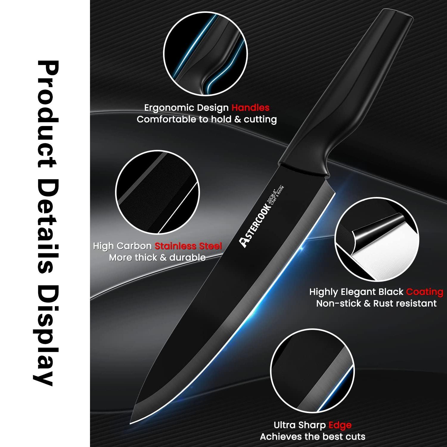 Kitchen Knife Set with Sharpener, 14pcs/set High Carbon Stainless Steel Cutting Knife Block Set with Ergonomic Handles, Knife Sets for Home Use Utensils
