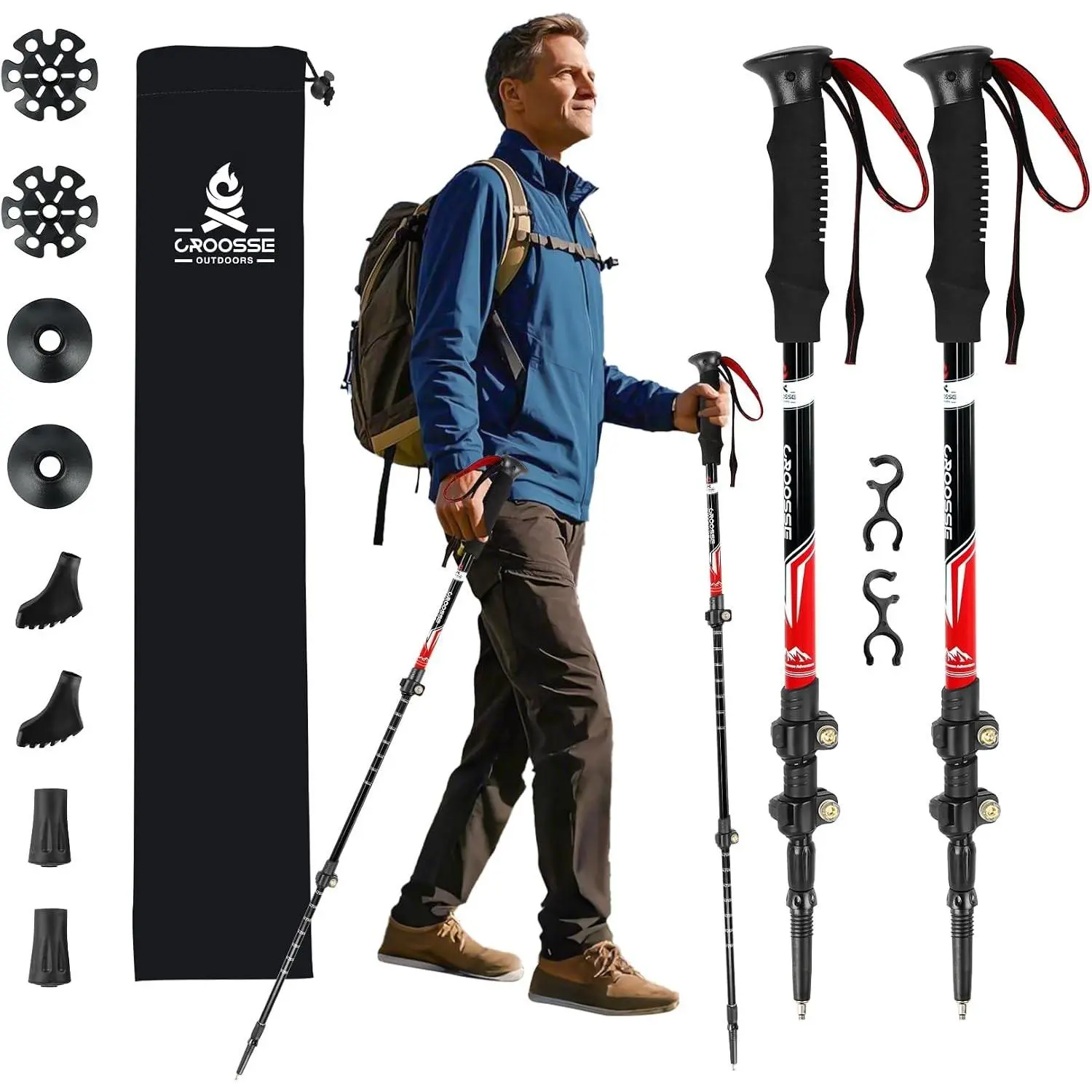 2-Pack Lightweight Collapsible Aluminum Trekking Poles - Adjustable Retractable Walking Sticks for Hiking, Skiing, Fitness for Everyone, Seniors