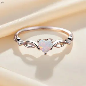 Rose Gold Silver Tone Heart Opal Ring Twisted Infinity Band Sparkling Side Stones Comfort Fit US Sizes 6-12 Romantic Elegant Daily Wear Special Occasion Perfect Gift Women Girls Fashion Jewelry Accessory