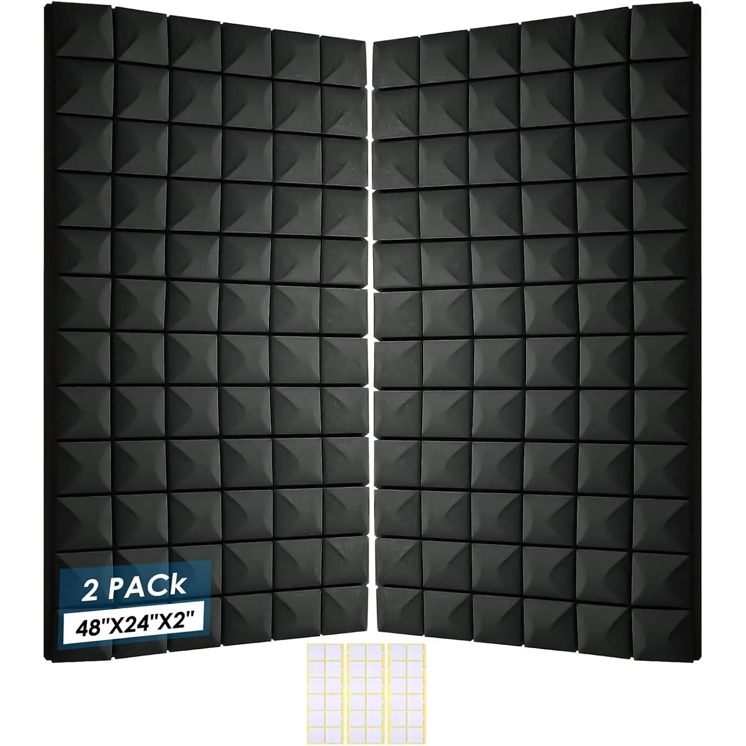 2 Pack Acoustic  Panels , 2" x 24" x 48" Sound Proof  Panels | High Density Fireproof Sound Proof Wall Tiles, Noise Dampening & Echo Reduction for Recording Studio &  Office