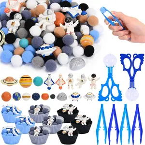 152 Pcs Space Sensory Bin Fillers Outer Space Fine Motor Skills Astronauts Sensory Bin Item Pompoms Cups Tweezers Scissor Clips for Preschool Education Activities Sorting Counting(Space)fidget toys