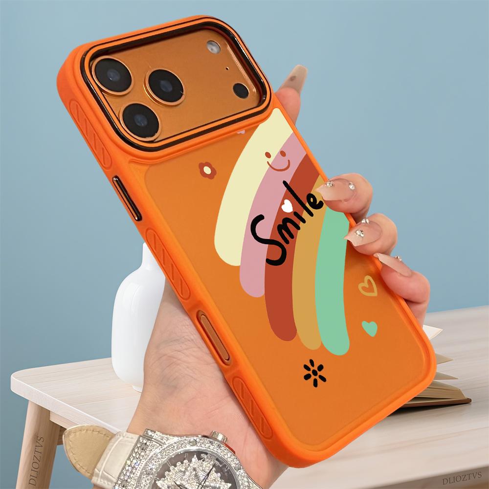 Rainbow and Smiling Face Pattern Phone Case for iPhone 17 Pro Max 17Air 16 Plus 16e 15 14 13 12 11 Color Blocking Button and Camera Frame Design Shockproof Skin Feel Shell