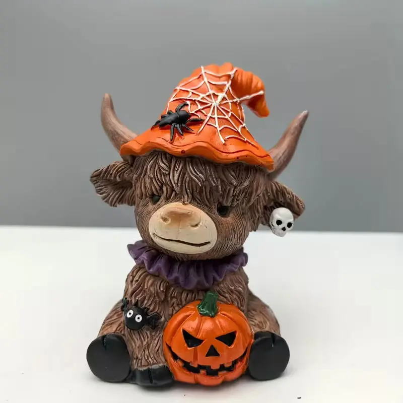 The Cow Halloween Statue from Creative Heights features a detailed skull and pumpkin design. It is a single handmade decorative item that can be placed on home desks or office tables. It is suitable for choosing as a small gift for Halloween.
