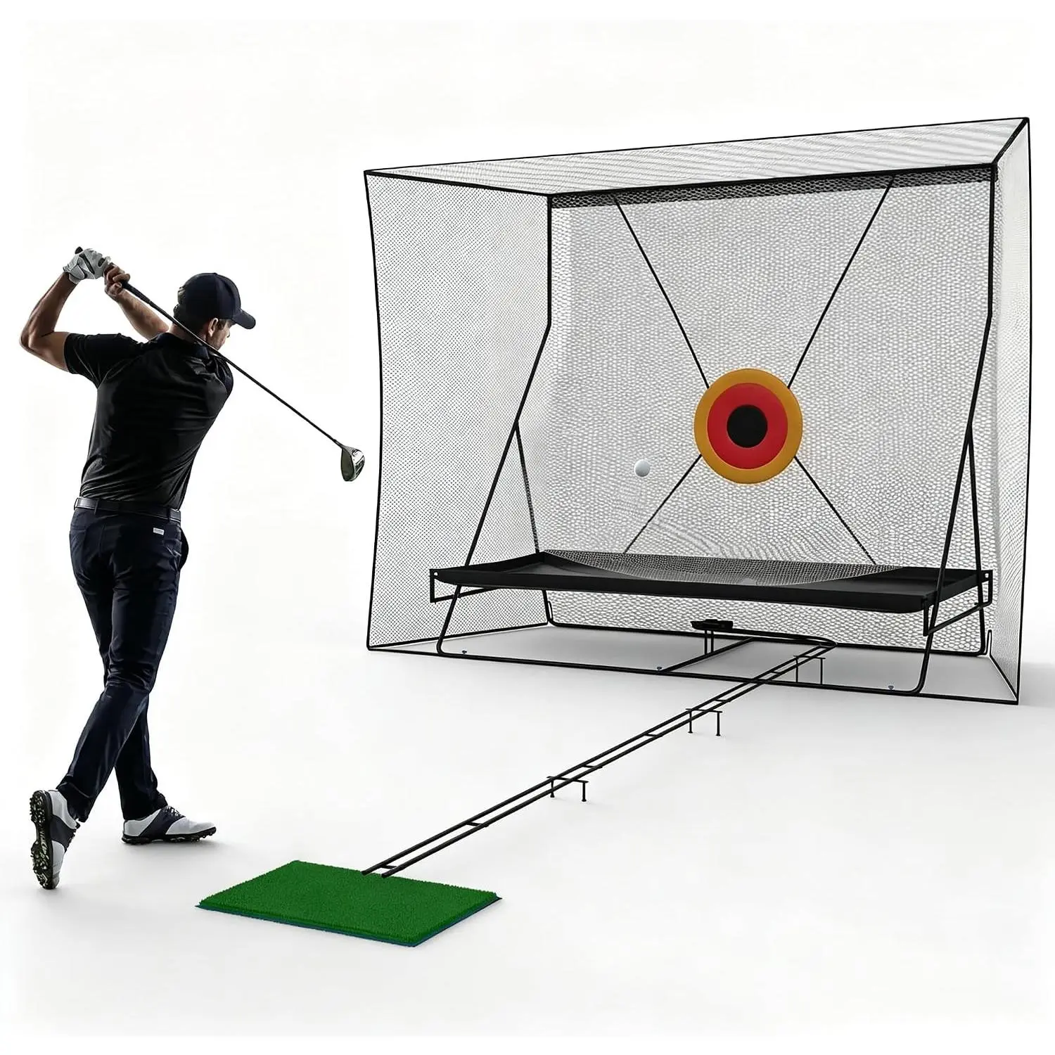 Golf Net, 10*8FT Golf Hitting Net with Automatic Ball Return and Chipping Net, Heavy Duty Net for Backyard Indoor Outdoor Practice Golf Net