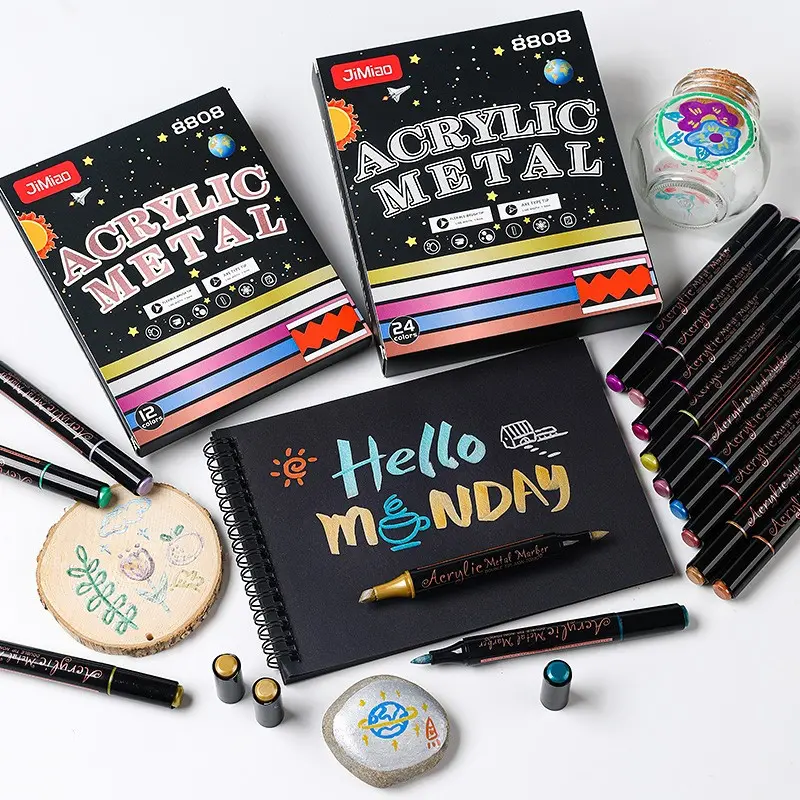 12-24 Color Dual-Tip Acrylic Metal Markers, Vibrant Colors, Large Capacity, Durable, Easy to Use, Ideal for Art Projects