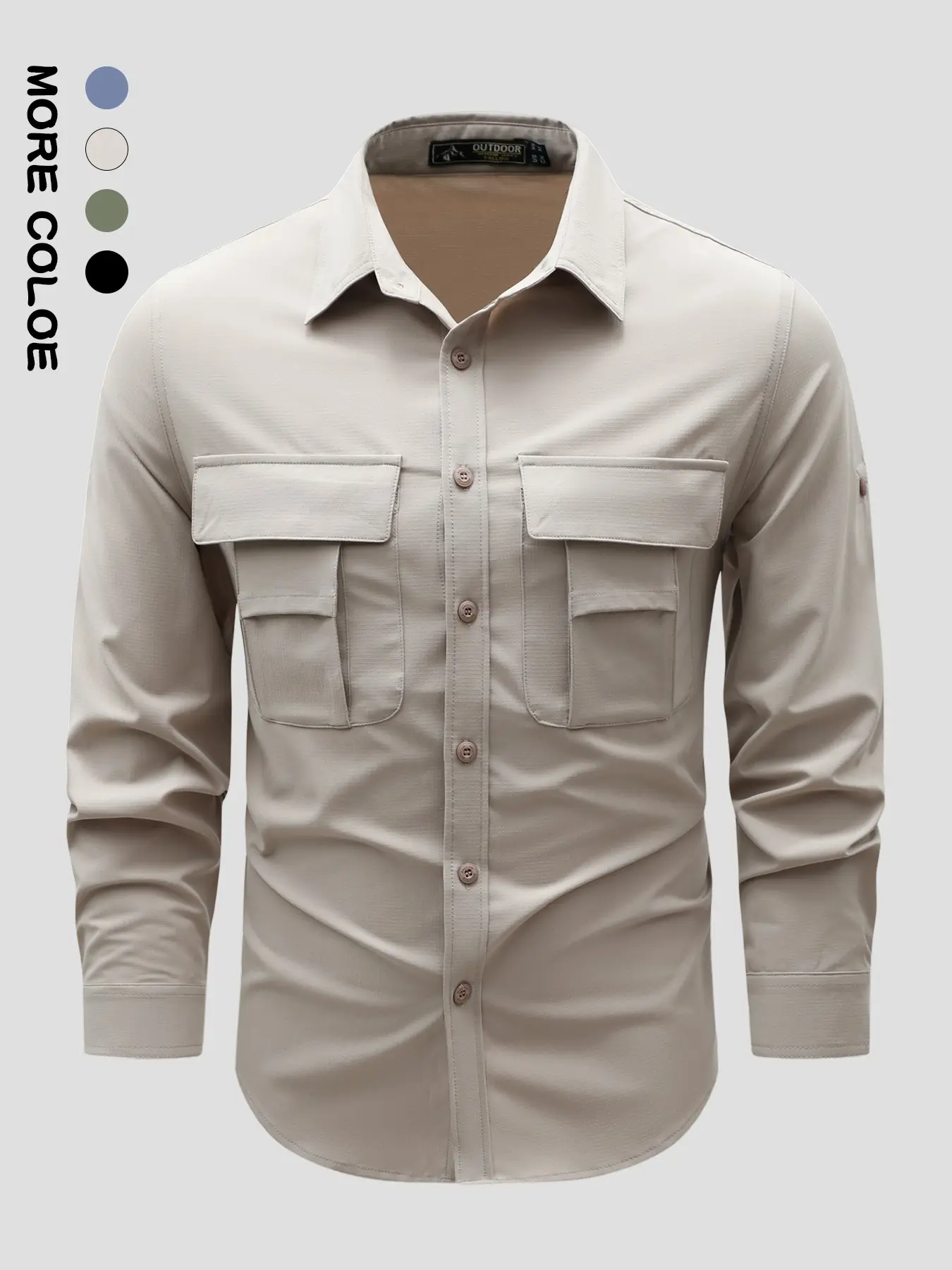 Outdoor Multi-Pocket Functional Quick-Dry Shirt, Casual Slim-Fit Blouse, Lightweight with Four Chest Pockets, Ideal for Running, Fishing, Hiking