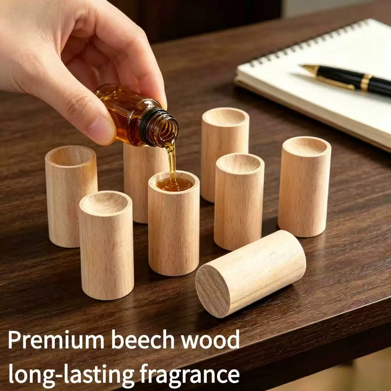 8 Handmade Wooden Beech Wood Diffusers, Compact Essential Oil & Perfume Dispenser, Space-Saving Design, Perfect for Home Fragrance