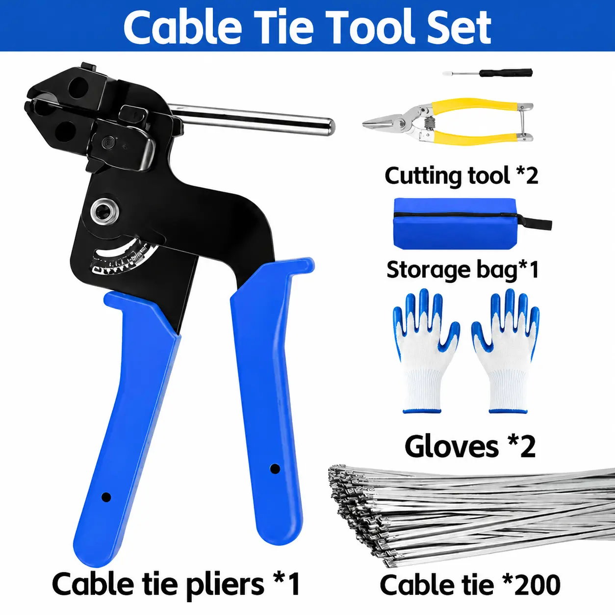 Stainless Steel Cable Tie Tool Zip Gun Metal Zip Tensioner with Built-in Cutter, Release Tool included