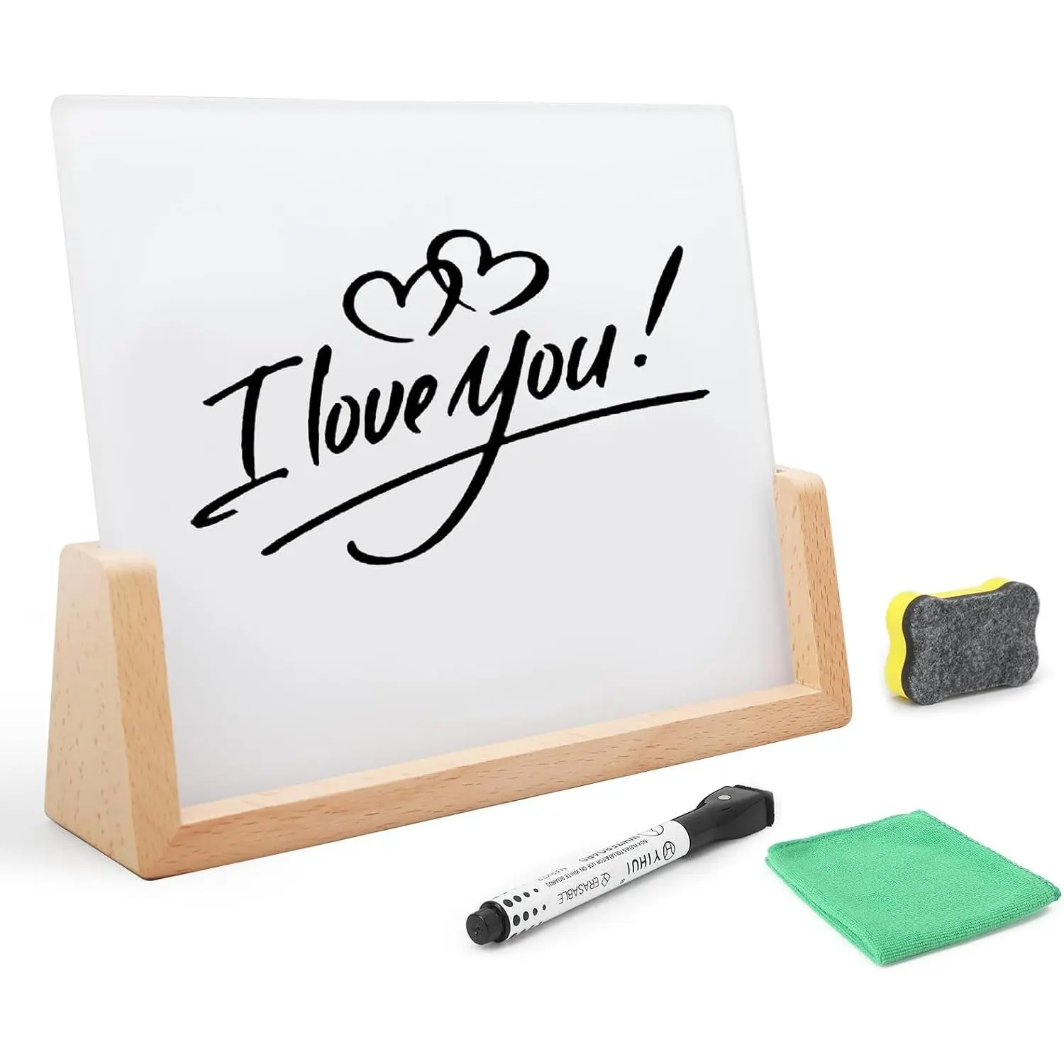 Desktop Glass Whiteboard with  Base, Small Whiteboard Glass Dry Erase Board Mini Whiteboard Portable Desk Whiteboard for , Office, 6.9x5.86 inch. Accessories Included