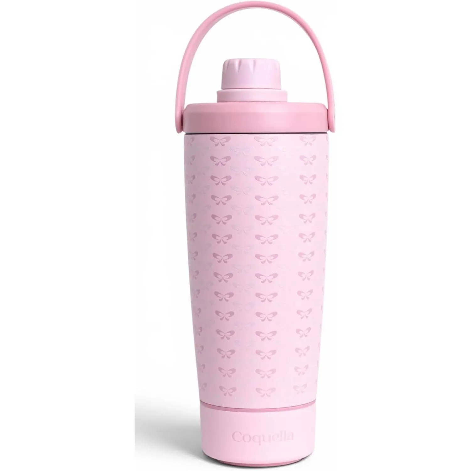 Elanelle 20oz Insulated Stainless Steel Protein Shaker Bottle, Ball-Free Quiet Mixing, with Storage Base, Strainer Lid, Carry Handle, BPA-Free, Pink (Candy Bow) for Gym