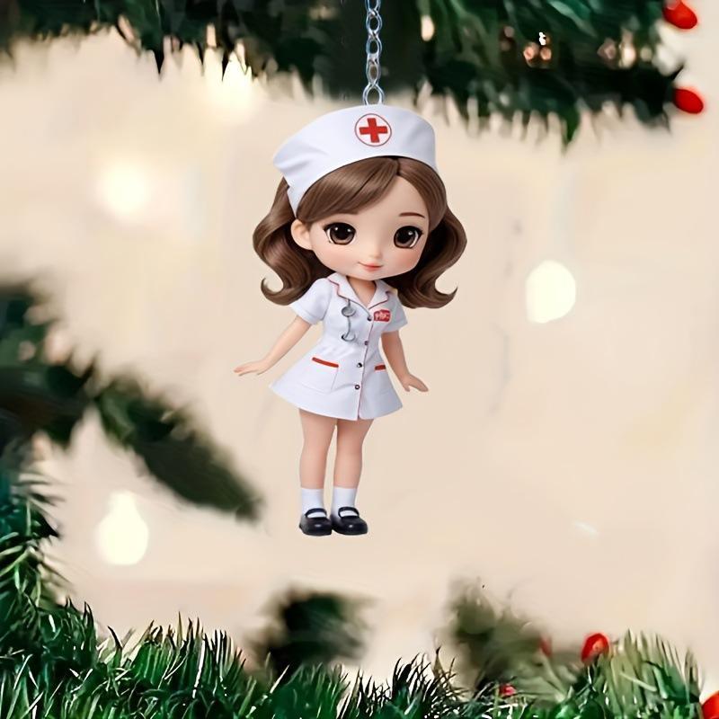 6pcs/Set Cute Nurse Keychain Pendant Acrylic Backpack Decoration Bedroom Thanks To Doctor's Gift Medical Student Daily Outfit
