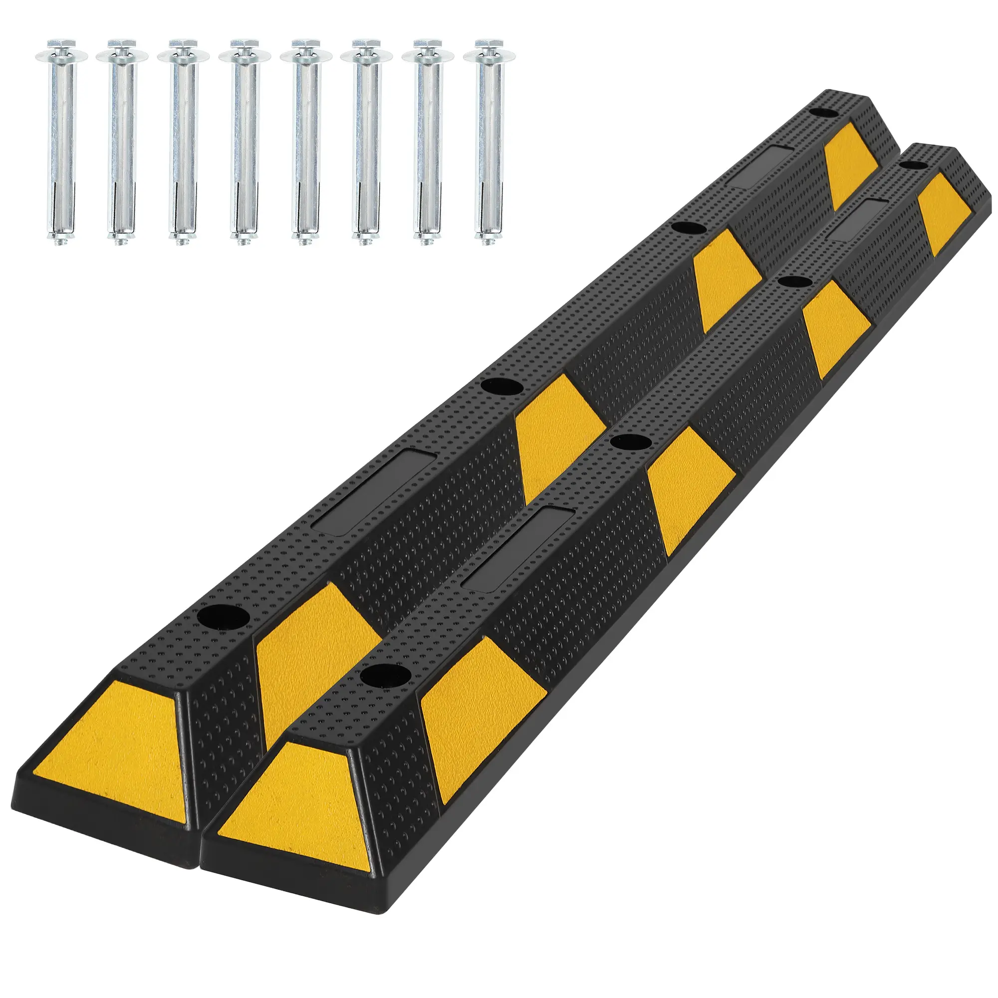 Heavy Duty Rubber Parking Curb 72" – 55,000 lbs Capacity Wheel Stopper with Yellow Reflective Stripes – Durable Garage & Driveway Vehicle Protection – Ideal for Cars, Trucks, Trailers, RVs – 2 Pack