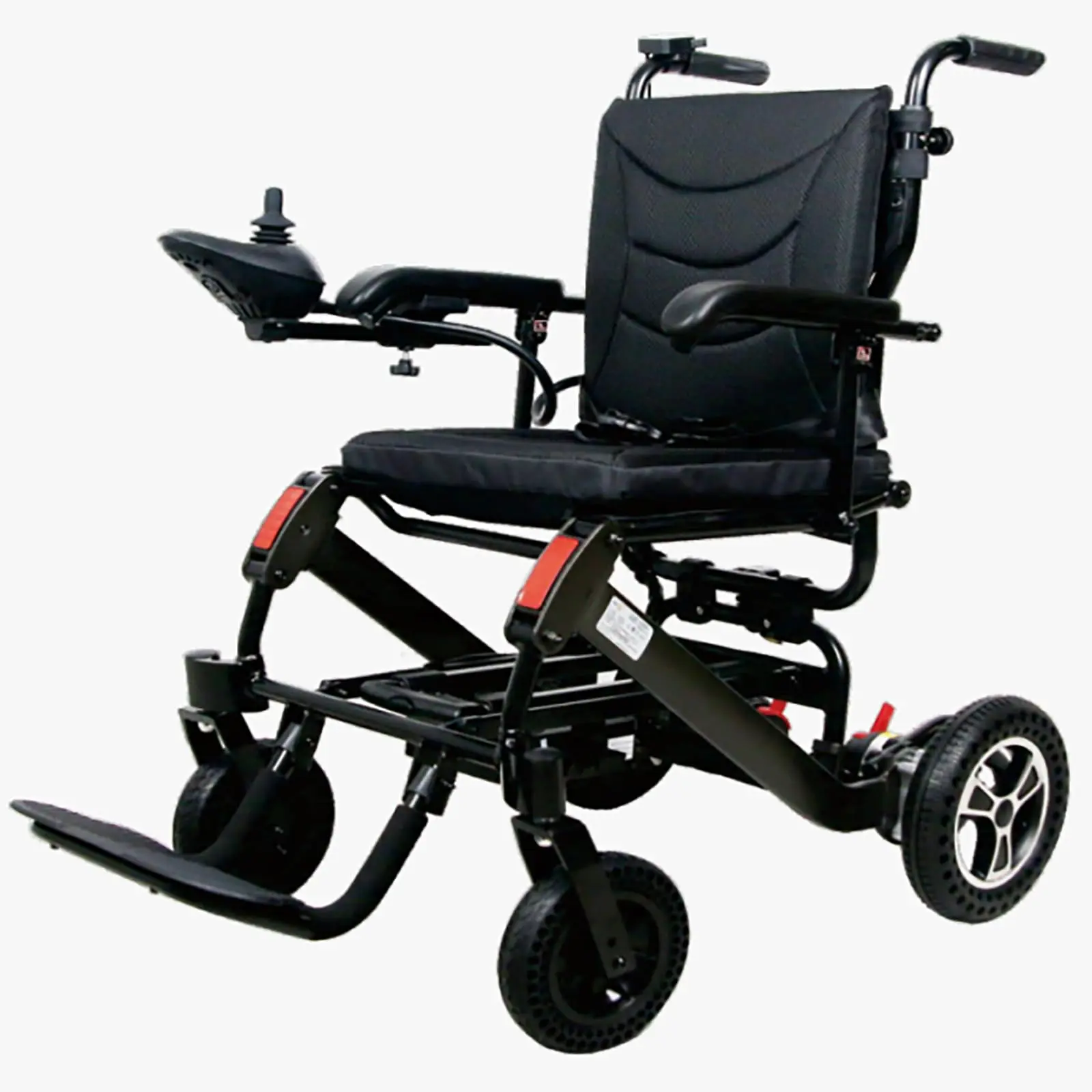 Adult Foldable Lightweight Electric Power Wheelchair for Healthcare Use, 500W Dual Motors, Electromagnetic Brakes, Portable Travel Design, Removable Lithium Battery, Aluminum Body, Armrests, Black Wheels