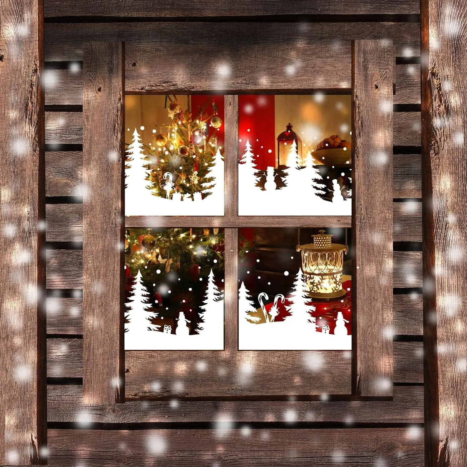 4-Piece Christmas Window Cling Stencils, 52.3 Inches Snowflake Spray Template, Large Holiday Decor for Windows, Door Mats, Wooden Signs