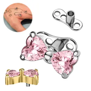 2Pcs 14G Dermal Anchor Piercing Jewelry, 316L Surgical Steel Internally Threaded Microdermal Stud Tops with AAA+ Cubic Zirconia, Hypoallergenic Silver Gold Surface Piercing Accessories for Women Men