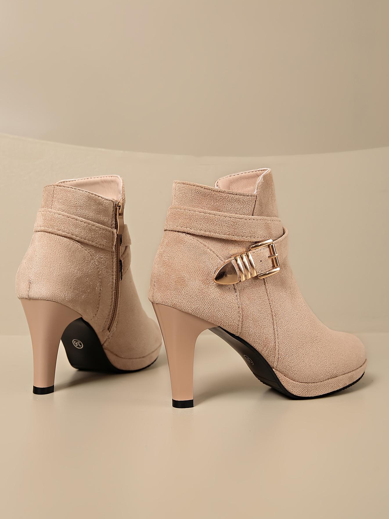 A Pair of Women's High Quality Platform Chunky Heel Side Zipper High-Heeled Ankle Booties, Women Shoes