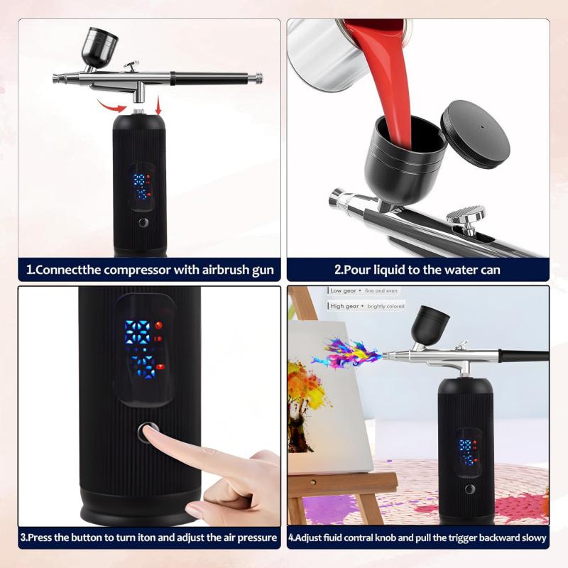 Airbrush Pen Kit With Compressor,Rechargeable High Pressure Air Brush Set Cordless Airbrush Kit with 0.3mm Nozzle for Painting,Doodling,Coloring,Cake Decor,Makeup,Modeling, Expert Airbrush Kit