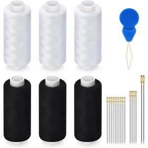 6 Pcs 402 Polyester Sewing Thread Kit, 400 Yards Each Spool with Sewing Needle & Threader, for Sewing Machine Hand Stitching Embroidery