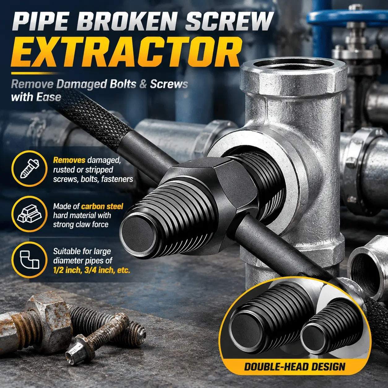 1PC Pipe Extractor, Carbon Steel, for Removing Broken Pipe Fittings