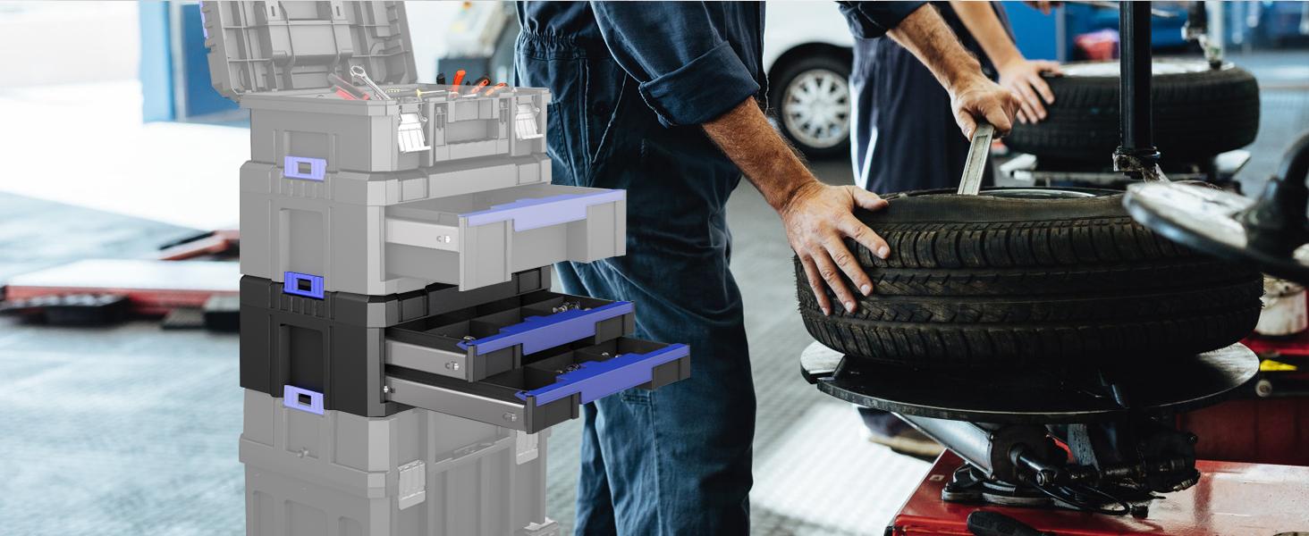 18 Inch Tool Box with Drawers| Stackable Modular Tool Organizer Box System|| Home Repair| Use| (SC1-B)