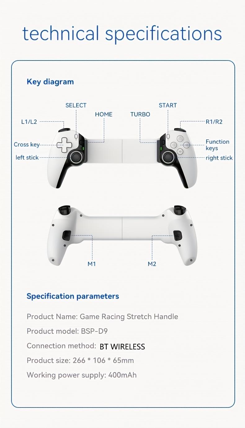 Wireless Game Controller with Hall Effect Joystick and Trigger Buttons - Multi-Platform Controller for PS3/PS4/Switch/iOS/Android/PC - Rechargeable Lithium Polymer Battery, Ergonomic Design, Fashionable Style, Durable Construction, Suitable for Mobile Gam