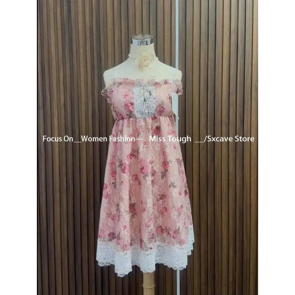 2026 Woman Japanese Sweet Lace Flower Y2k Aesthetic Bandage Grunge Dresses Harajuku Sleeveless Patchwork Vintage Dress Chic