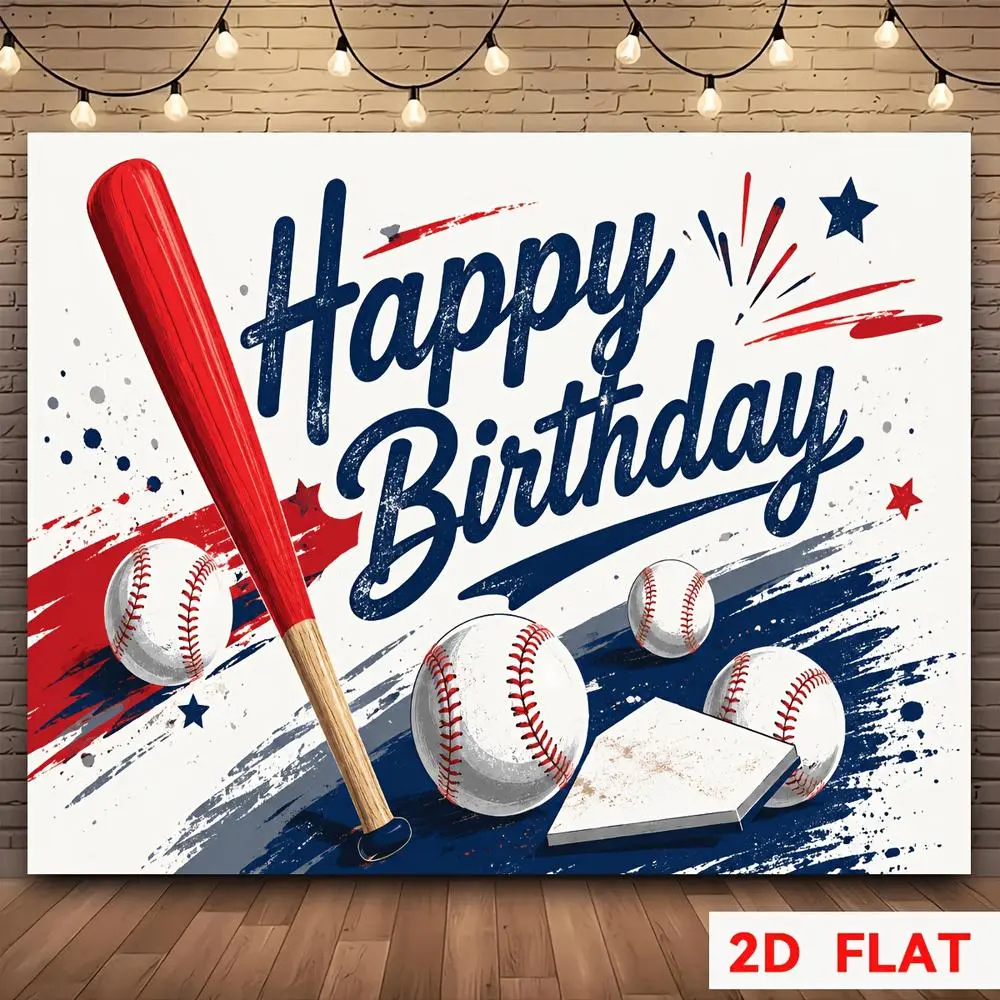 2D Flat Baseball Theme Polyester Fabric Photography Backdrop - 1-Piece, HD Digitally Printed, Soft, Lightweight Foldable Cloth, Glam Look for Birthday Parties, Portrait Photos