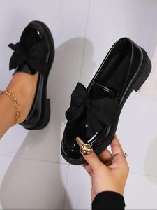 women's fashionable bowknot design black loafers, casual comfortable shoes for daily wear, lightweight breathable casual shoes for women & girls, office shoes, footwear