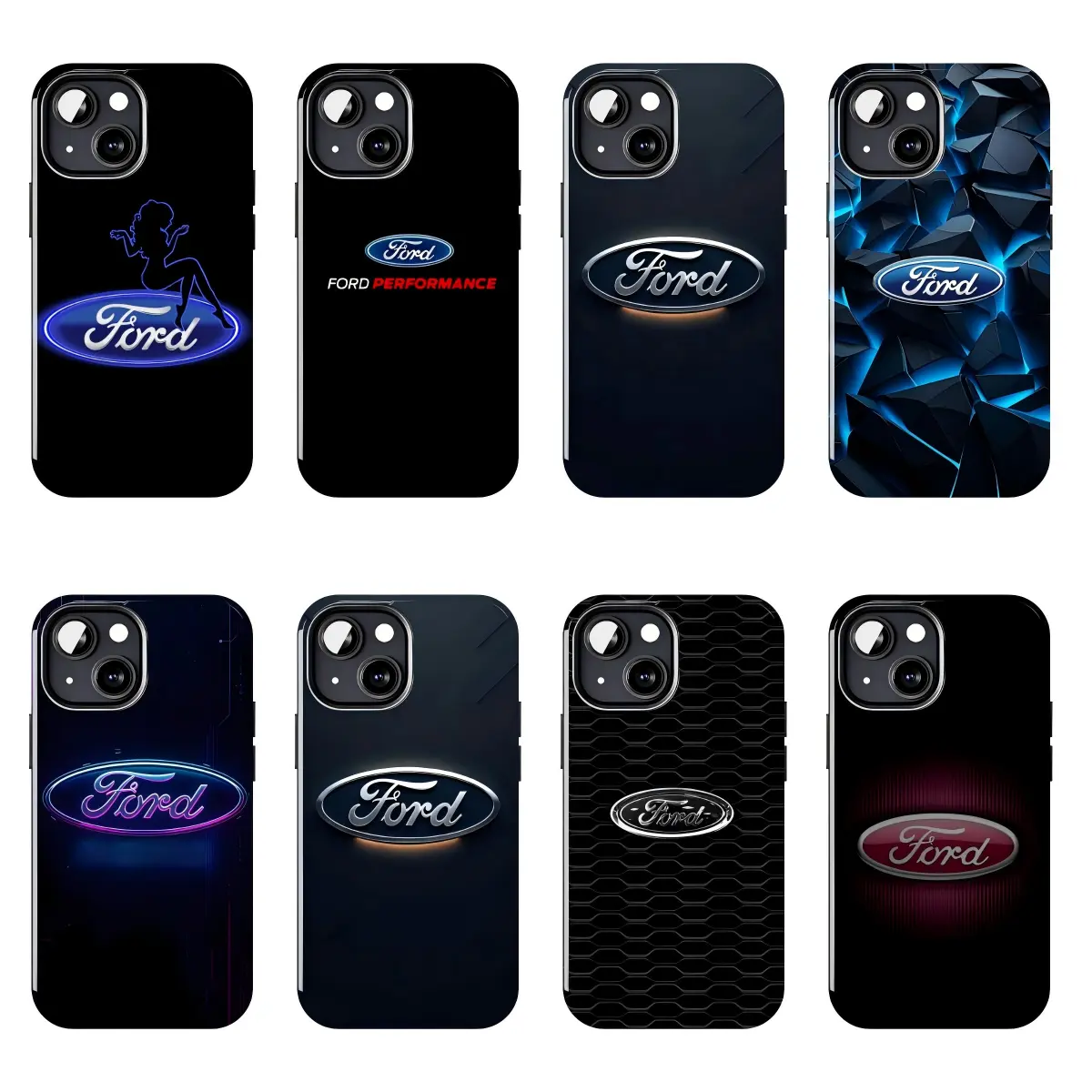 Ford Logo Dark Neon Patterned Phone Case with Beveled Edges, Precise Fit, Shockproof Protection for iPhone 11-17 Pro Max/Plus, Samsung Galaxy S23-25, Polycarbonate