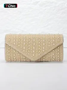 An elegant pearl evening clutch, Elegant stylish purse, featuring a refined envelope design with magnetic closure. Includes a detachable long shoulder chain for crossbody styling. Perfect for formal dinners, parties, weddings