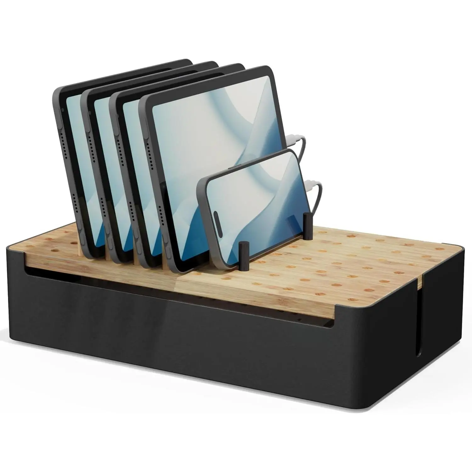 Black Metal Compact Multi-Device Charging Station Organizer - Model 1 Mobile Phone Accessory for Android/iOS Phones, Tablets, iPads (Cables Not Included), Accessories