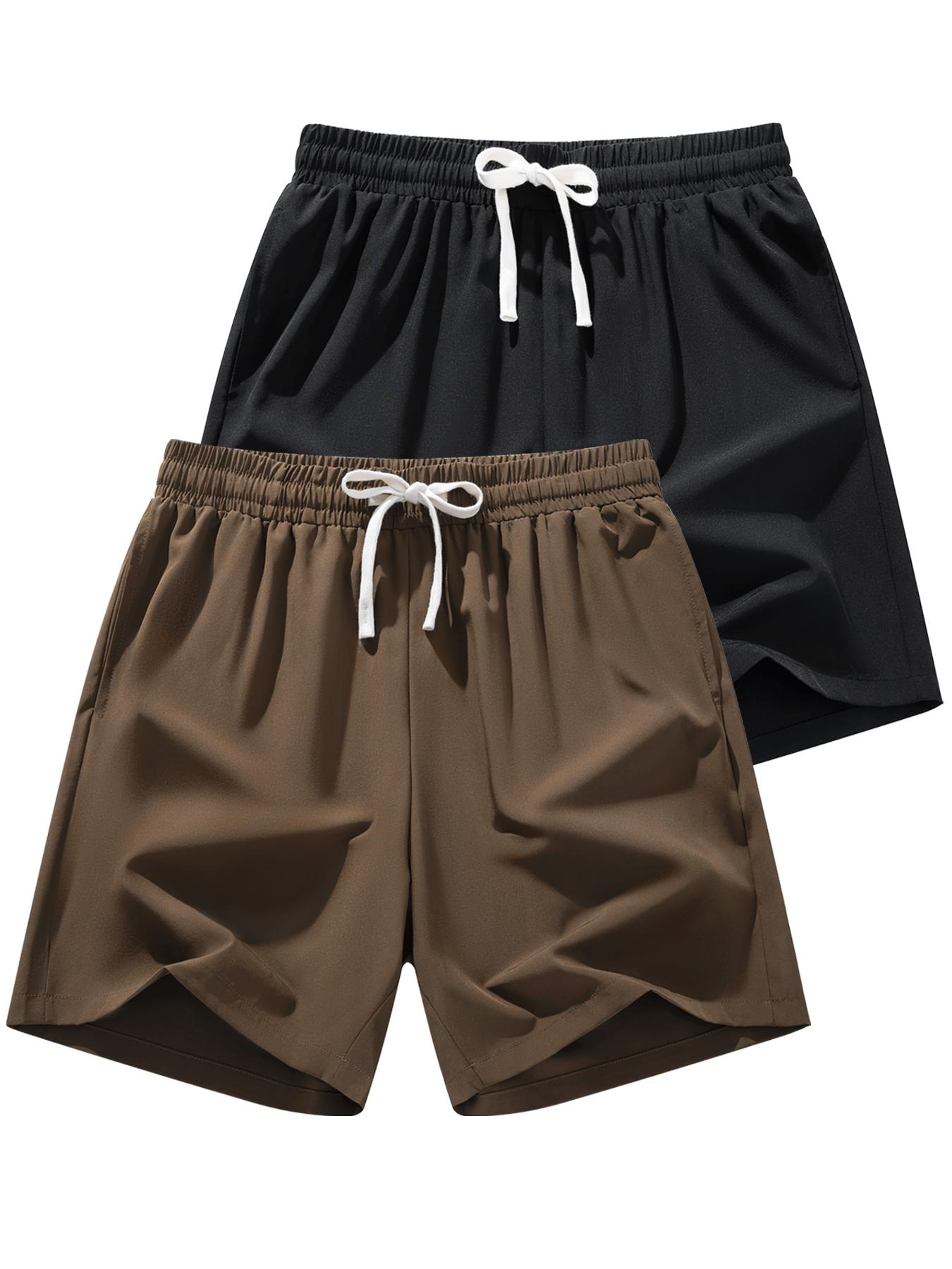 Men's Solid Color Drawstring Waist Shorts, Regular Fit Casual Comfy Breathable Shorts for Beach Vacation Outdoor Activities, Men's Bottoms for Summer, Drawstring Athletic Shorts