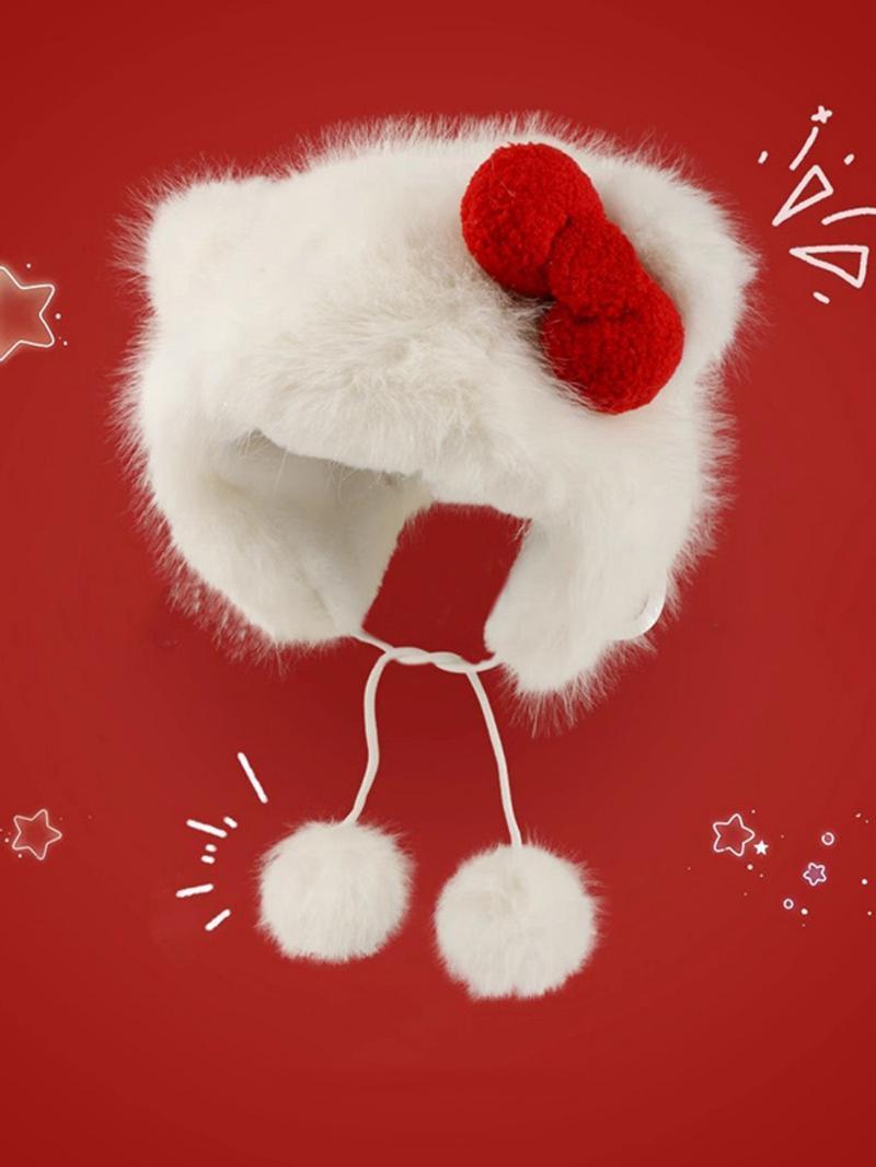 2026 New Arrival Cute Cat Ear Plush Hat – Pom Pom Decor Bowknot Design, Warm Fall Winter Fashion Accessory for Women & Girls