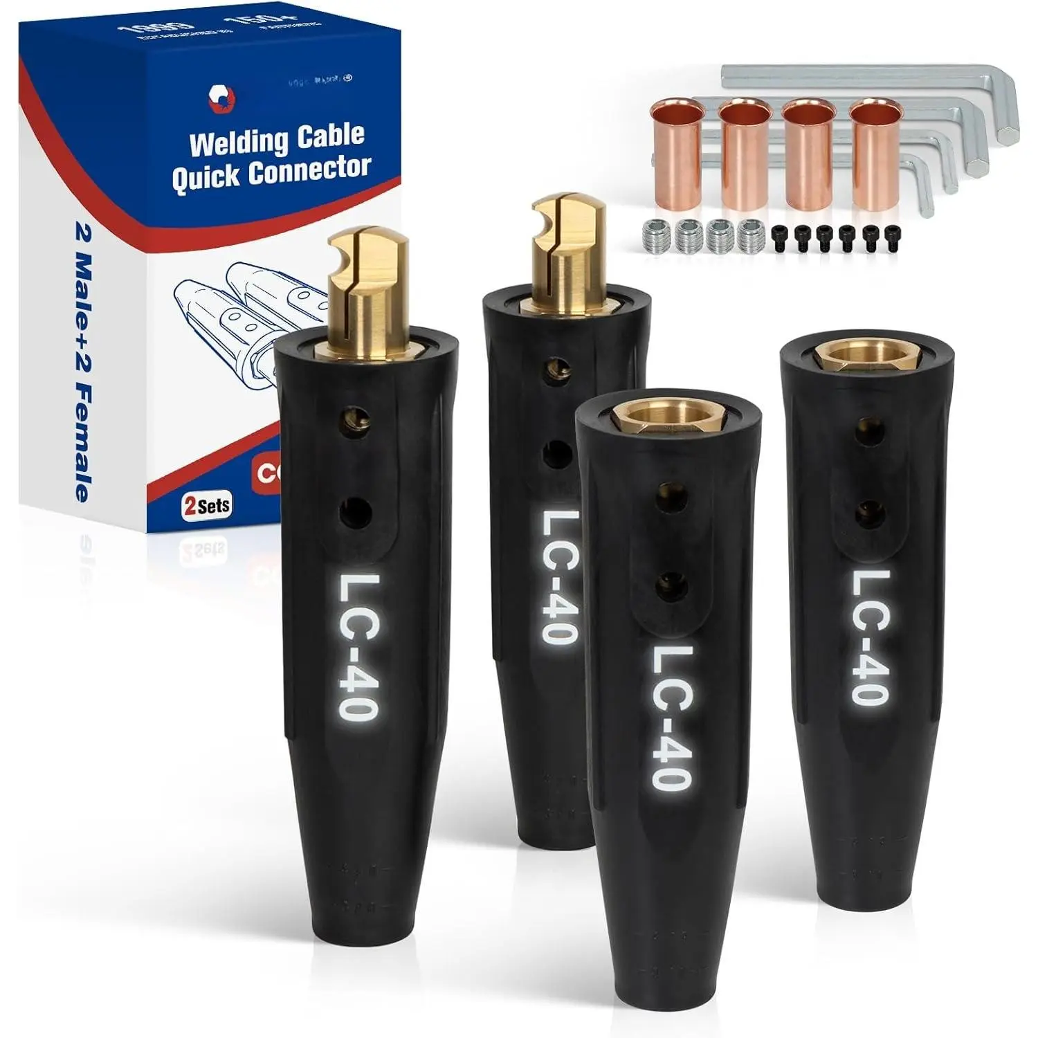 LC-40 Welding  Quick Connector 2 Pairs, 350 Amp, 2 Male + 2 Female Lead Connectors, Fits 1/0-2/0 AWG (50-70 mm2) Welding Cables