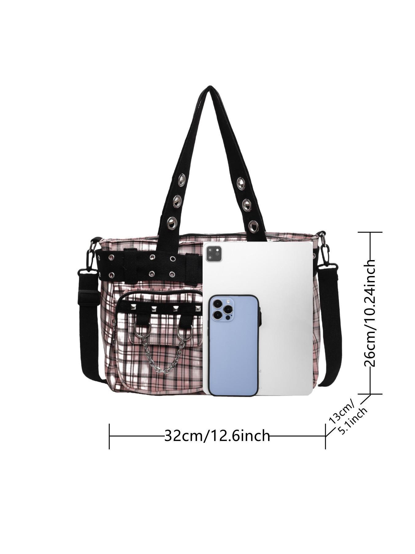 Women's Fashionable All-match Punk Style Tote Bag with Multi-pocket Design, Casual Versatile Zipper Design, Large Capacity Shoulder Tote Bag, Valentine's Gifts for Her