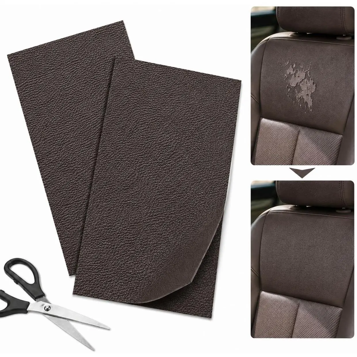 2 count 8×4 Inch PU Leather Patch for  Seat Repair, Self-Adhesive Leather Repair Patch Tape for Vinyl Leather Upholstery,  Seat Furniture Repair Kit (Black)