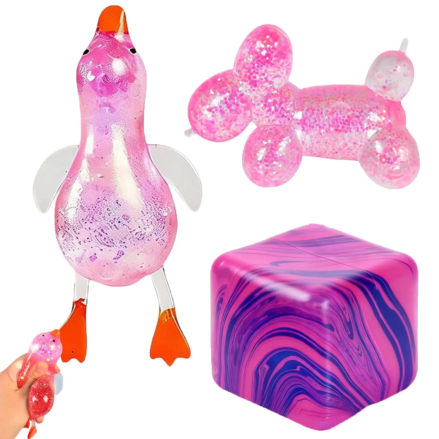 3-Piece Squid Squeeze Toy Set, Stress Ball for Kids and Adults, Sensory Cube for Autism, Classroom Prize, Birthday Party Gift
