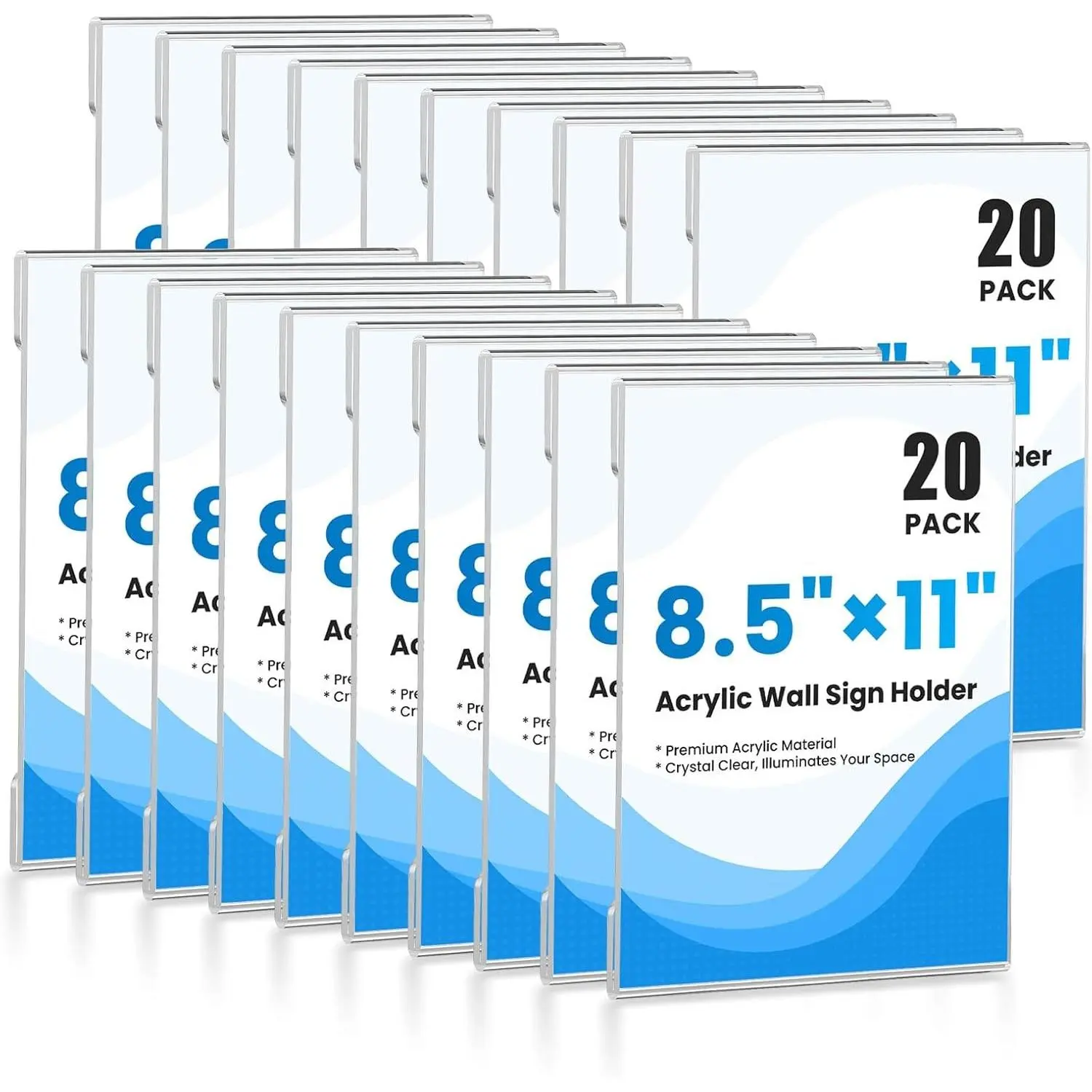 20 Pack 8.5 x 11 Acrylic Wall Mount Sign Holders, Clear Plastic Display Frames for Photo Menu Flyer Paper, Adhesive Tape Included for Office Home Restaurant Business Store