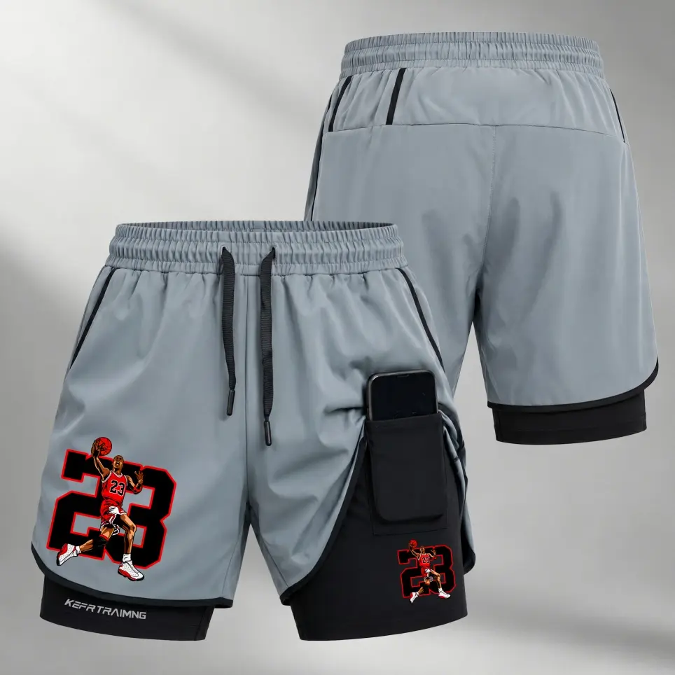 Men’s No.23 Player Graphic 2-in-1 Workout Shorts, Compression Inner Liner with Phone Pocket, Adjustable Drawstring Waist, Quick-Dry Running Gym Shorts for Summer