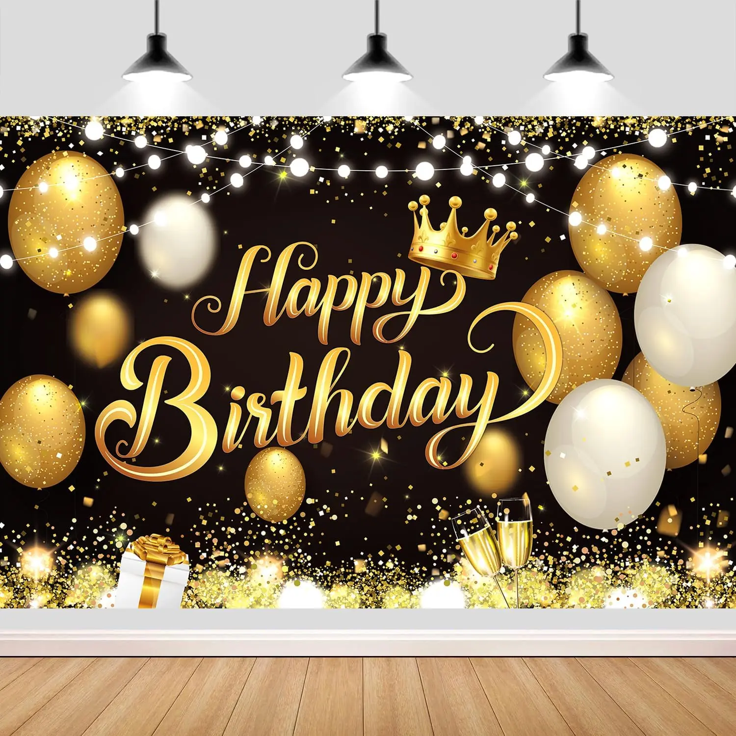 180x120 cm Black  Happy Birthday Party Backdrops Cloth 71x47 in. Glitter Black  Happy Birthday Photography Backgrounds Banners Black  Happy Birthday Sign Decorations for Men Women | 180x120 cm, Happy Birthday Sign Banner Cloth, with 5m Ribbon