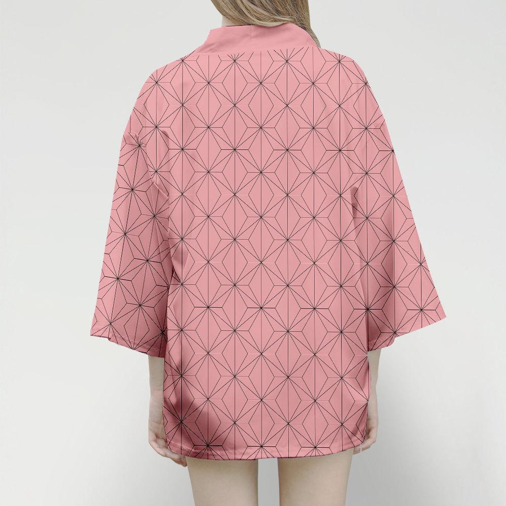 Anime Character Kamade Zezeko Pink Women's Kimono Cardigan Summer Kamado Tanjirou Green Black Checkered Men Japanese Haori Coat