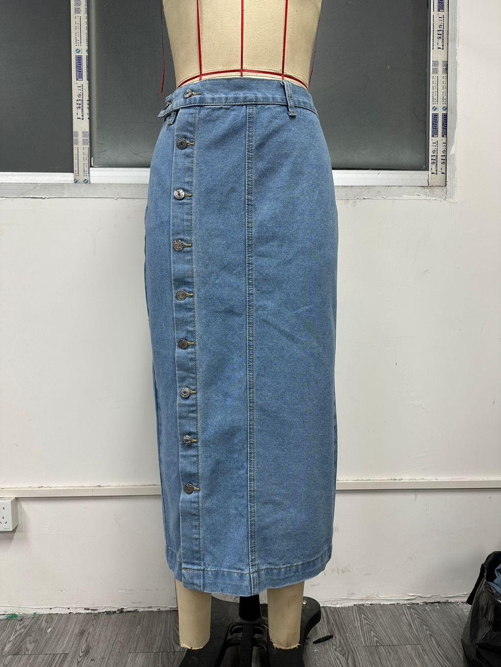 Women's clothing European and American INS irregular split denim high waist skirt
